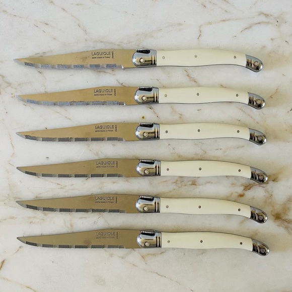 Laguiole Other - LAGUIOLE Jean Dubost Steak Knives Ivory Handles Set Of 6 - Thiers, France